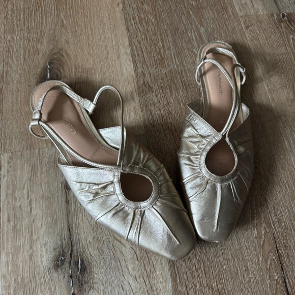 Anthropologie Gold Leather Strappy Flat Sandals size women’s 9 or EU 40 - Picture 1 of 8